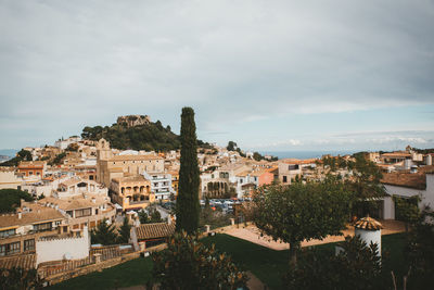High angle view of townscape against sky
