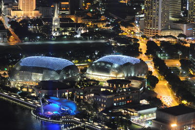 Aerial view of city at night