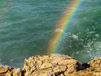 High angle view of rainbow over sea