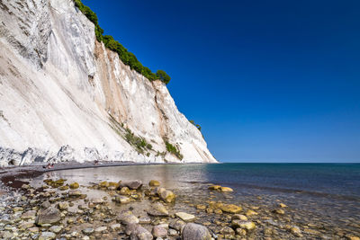 Scenic view of sea against clear blue sky