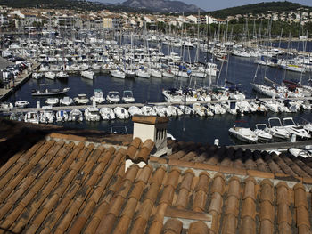 High angle view of buildings at waterfront