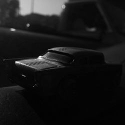 Close-up of vintage car on table