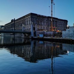 Reflection of building in river