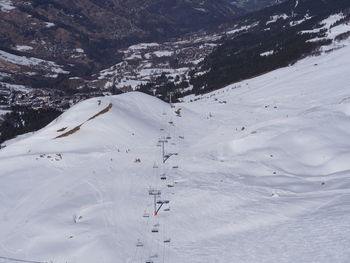 High angle view of snowcapped mountains