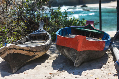 Boat moored in lake