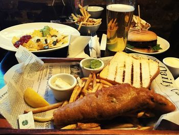 Close-up of meal served on table