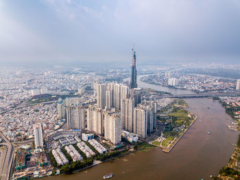 High angle view of buildings in city