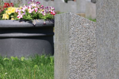 Close-up of stone wall in cemetery