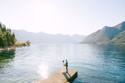 Scenic view of lake against clear sky