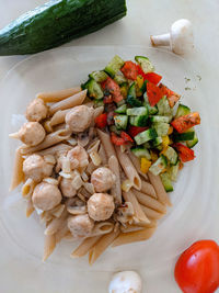 High angle view of food in plate