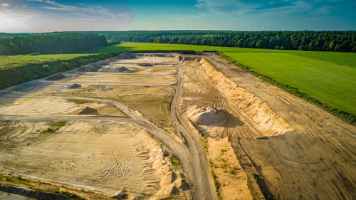 Aerial view of quarry against sky