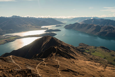 Top down view of lake wanaka from roy's peak.