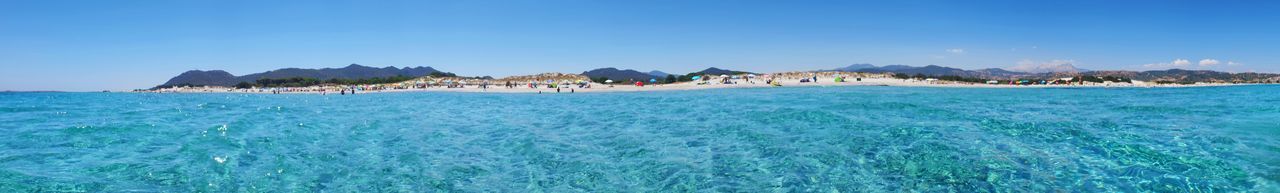 Panoramic shot of sea against clear blue sky