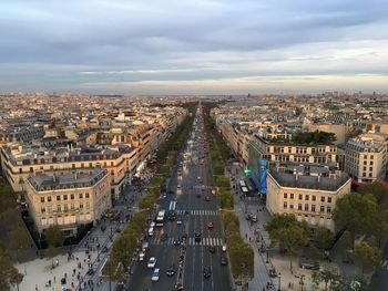 High angle view of street amidst buildings in city