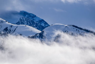 Scenic view of snowcapped mountains against sky