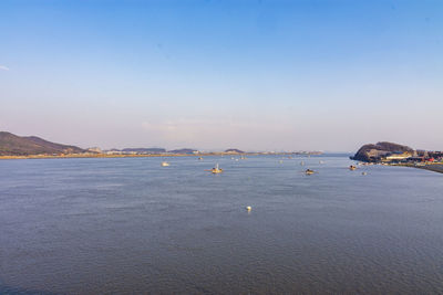 Scenic view of sea and clear sky