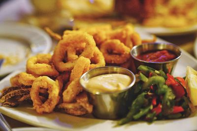 Close-up of served food in plate