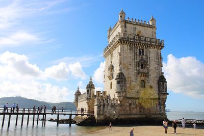 Low angle view of torre de belem in a sunny day