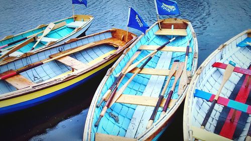 Boats moored in sea