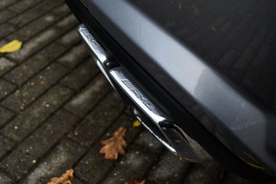 High angle view of black and car on street