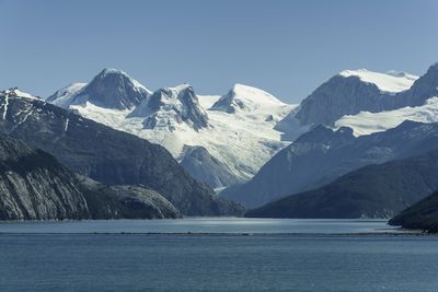 Scenic view of snowcapped mountains against sky