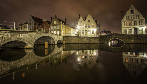 Reflection of illuminated buildings in water