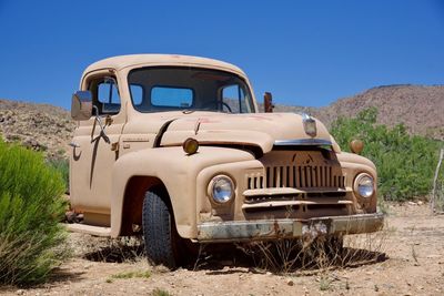 Vintage truck against clear blue sky