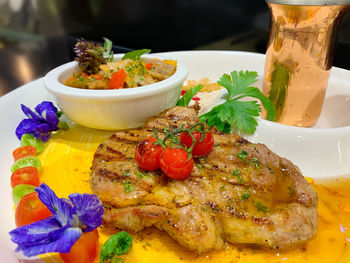 Close-up of food served in plate