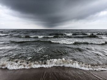 Scenic view of sea against cloudy sky