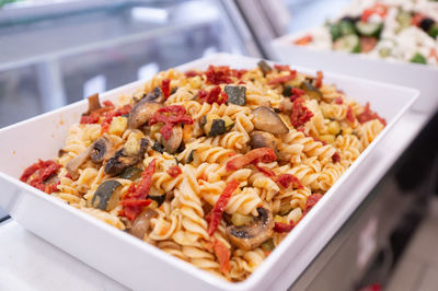 Close-up of meal served on table