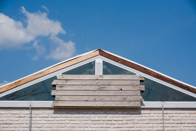 Low angle view of roof against sky