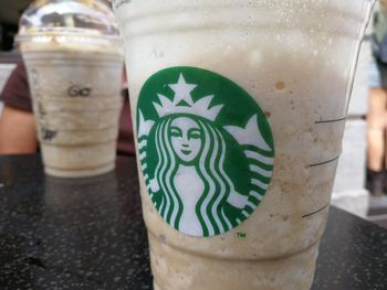 Close-up of drink served on table