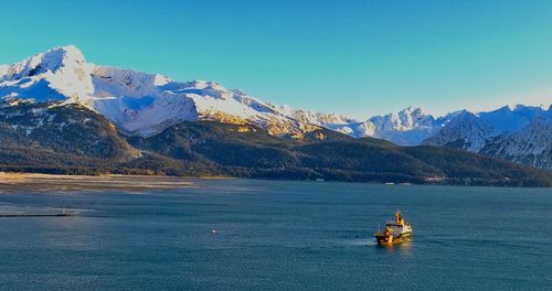 Scenic view of snowcapped mountains against sky