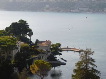 High angle view of buildings at seaside