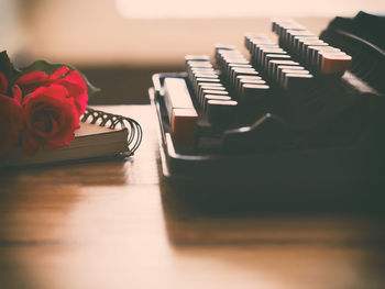 Close-up of typewriter on table