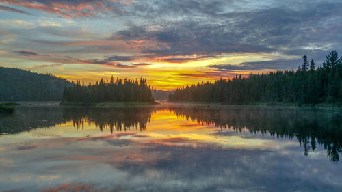 Scenic view of lake against sky during sunset