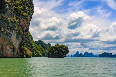 Scenic view of bay against sky