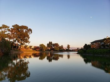 Scenic view of lake against clear sky