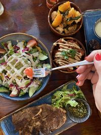 High angle view of food on table