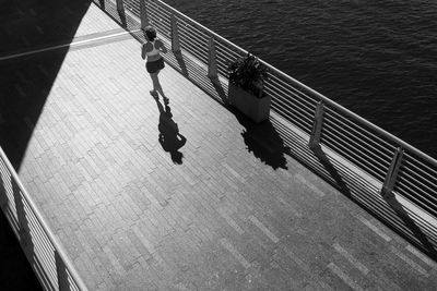 High angle view of people on railing