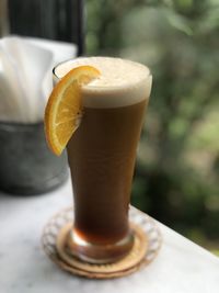 Close-up of drink in glass on table