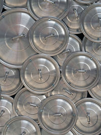 Full frame shot of casserole lids for sale at market