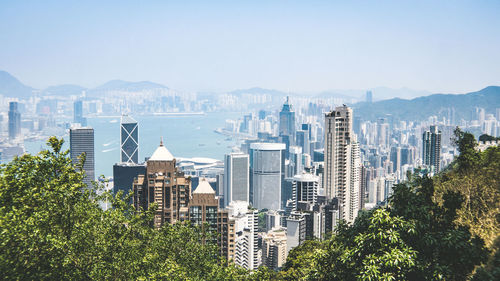 View of cityscape against clear sky