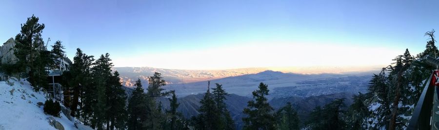 Panoramic view of trees and mountains against sky