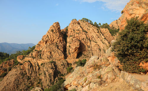 Rock formations on landscape against sky