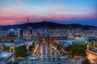 Aerial view of city at night