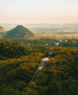 High angle view of landscape against clear sky