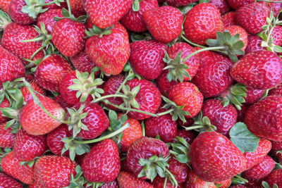 Close up strawberries in market stall