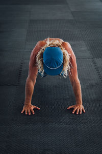 High angle view of woman wearing mask