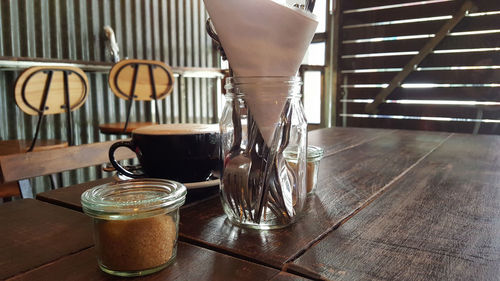 Close-up of coffee cup on table